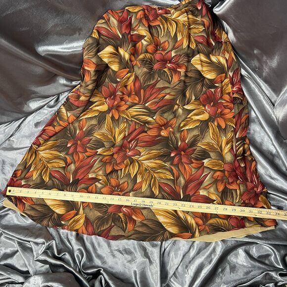 Y2K Vintage Dana Buchman 100% Silk Midi Skirt 14 Petite Fall Leaves Floral Mesh - Picture 11 of 12